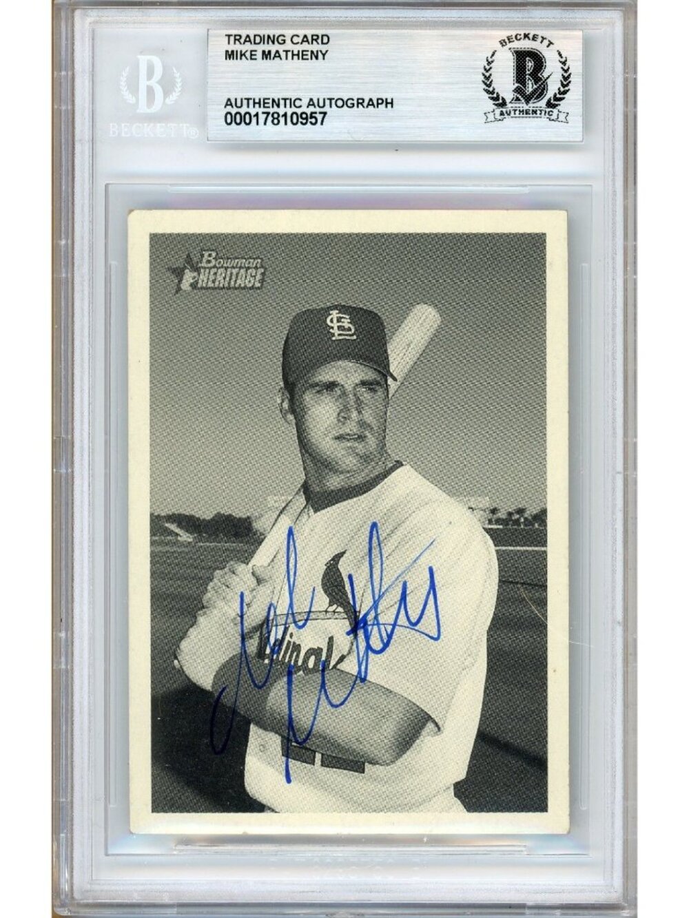 Mike Matheny Signed 2001 Bowman Heritage #203 StL Cardinals BAS Slabbed Auto MLB
